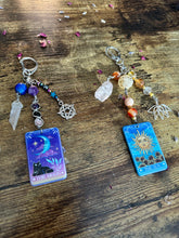 Load image into Gallery viewer, The Moon Tarot Crystal Keychain — Amethyst, Obsidian, Hematite & Purple Selenite