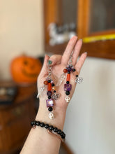 Load image into Gallery viewer, Shadow Flame Skull Talisman - Protection Crystal Keychain with Quartz, Carnelian, Amethyst & Obsidian