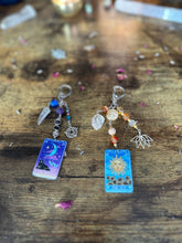 Load image into Gallery viewer, The Moon Tarot Crystal Keychain — Amethyst, Obsidian, Hematite &amp; Purple Selenite
