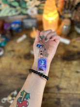 Load image into Gallery viewer, The Moon Tarot Crystal Keychain — Amethyst, Obsidian, Hematite &amp; Purple Selenite
