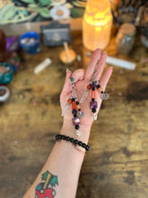 Load image into Gallery viewer, Shadow Flame Skull Talisman - Protection Crystal Keychain with Quartz, Carnelian, Amethyst &amp; Obsidian
