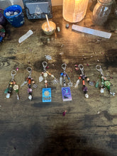 Load image into Gallery viewer, The Moon Tarot Crystal Keychain — Amethyst, Obsidian, Hematite &amp; Purple Selenite
