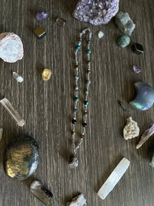 Smoky Quartz & crystal beaded chain necklace